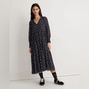 Madewell Georgette V-Neck Tiered Midi Dress in Enchanted Floral